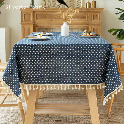 Star Printed Rectangle Blue Tablecloth