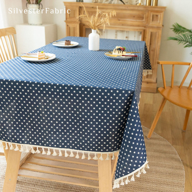 Star Printed Rectangle Blue Tablecloth