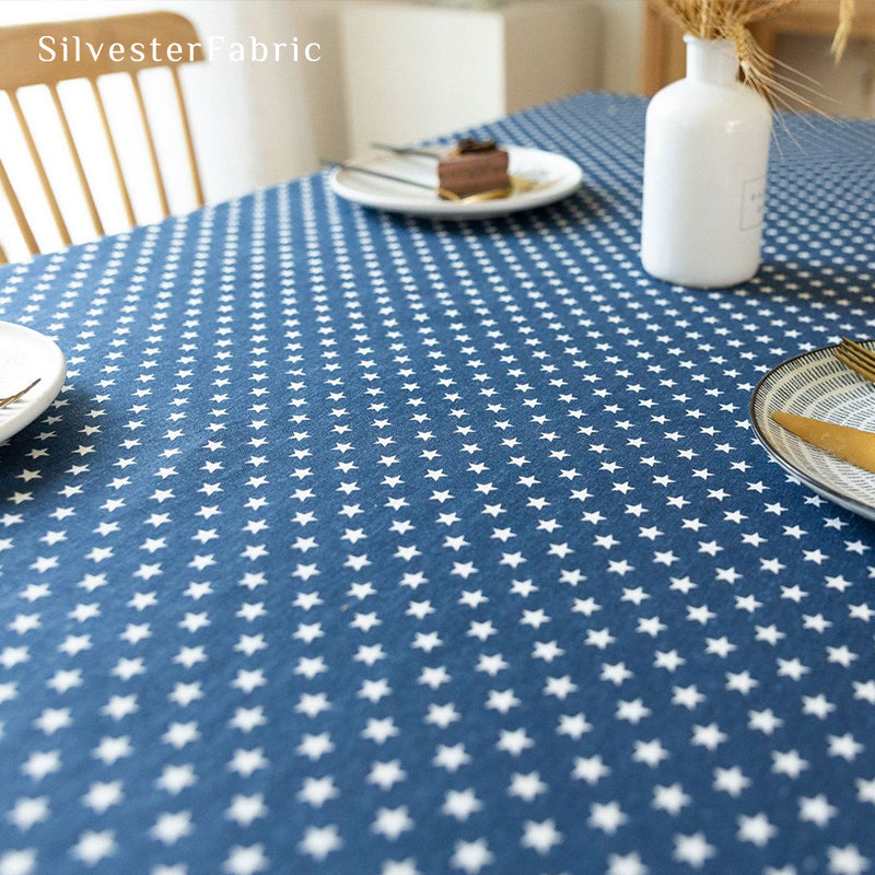 Star Printed Rectangle Blue Tablecloth