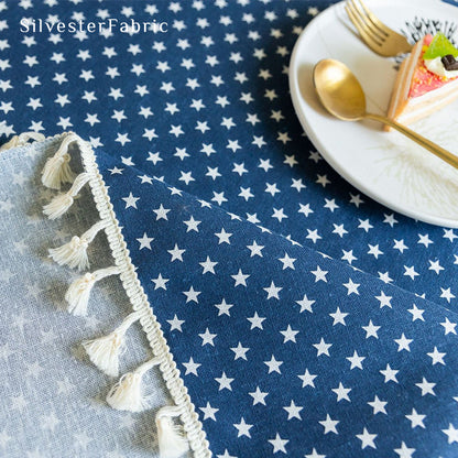 Star Printed Rectangle Blue Tablecloth