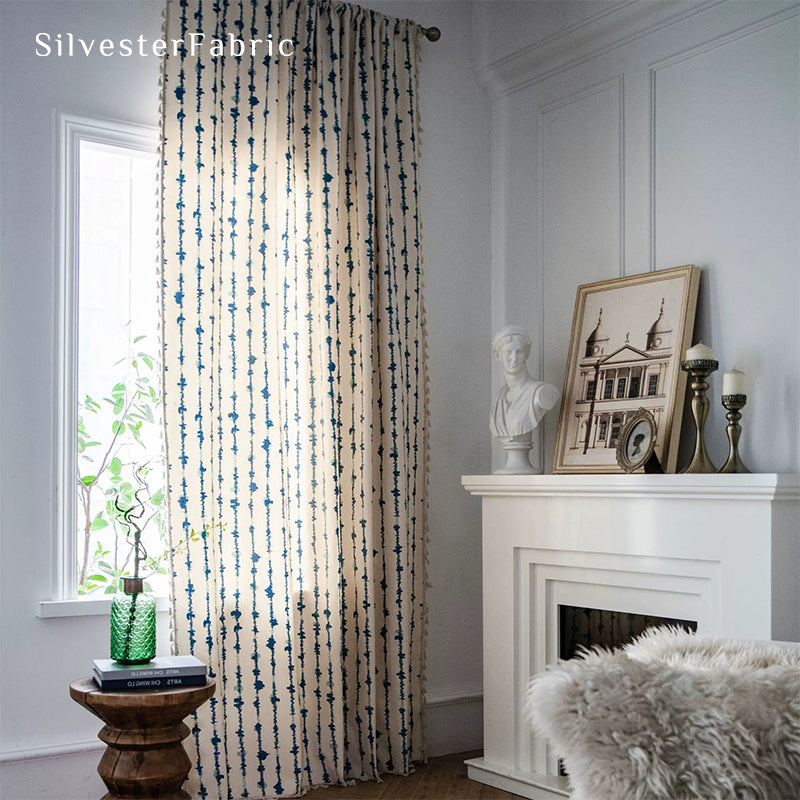 White Curtains丨Striped Printed Curtains丨Living Room Curtains