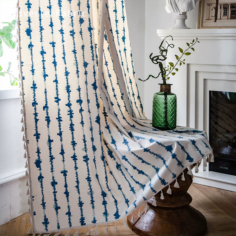 White Curtains丨Striped Printed Curtains丨Living Room Curtains