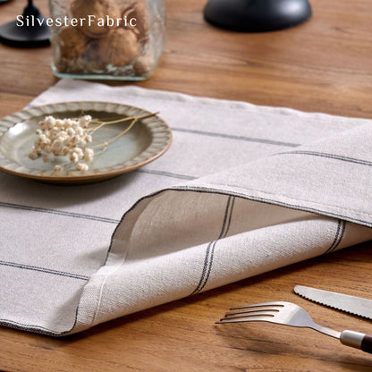 white striped farmhouse placemats fabric close-up