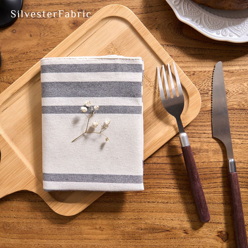 white farmhouse striped placemats texture and weave detail