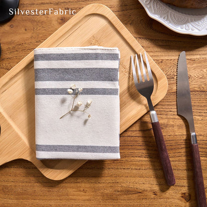 white farmhouse striped placemats texture and weave detail