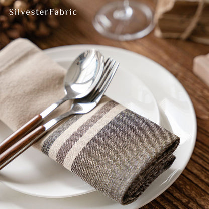 beige striped farmhouse placemats fabric close-up