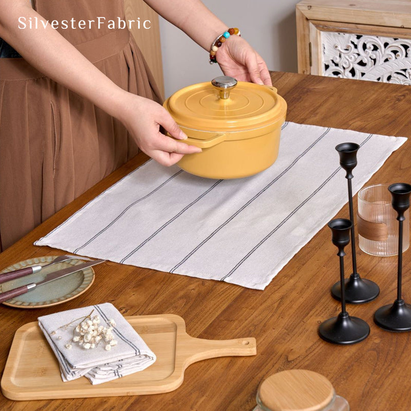 white striped farmhouse placemats for everyday dining
