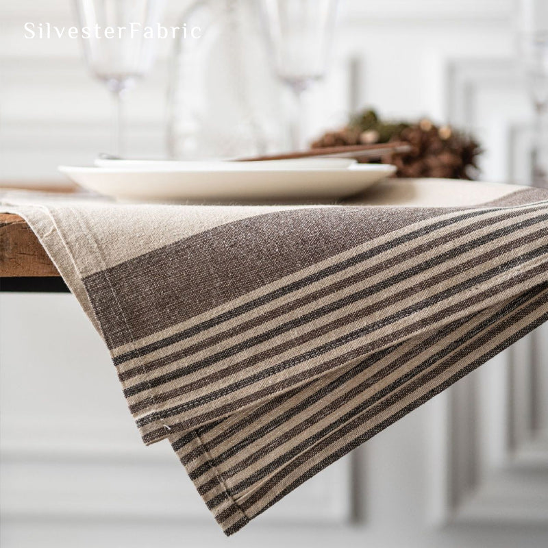 beige farmhouse striped placemats texture and weave detail