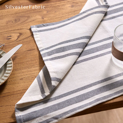 white farmhouse striped placemats fabric close-up