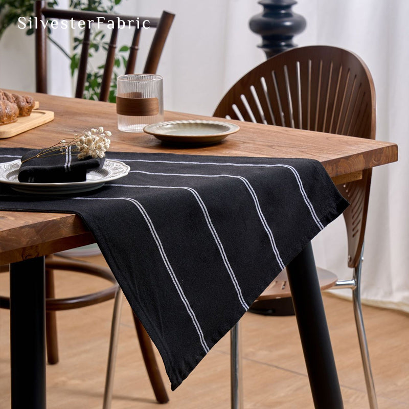 black farmhouse striped placemats edge stitching detail