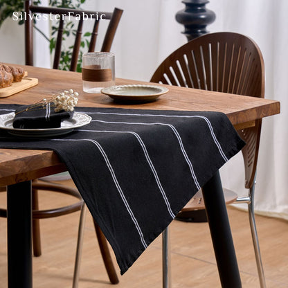 black farmhouse striped placemats edge stitching detail
