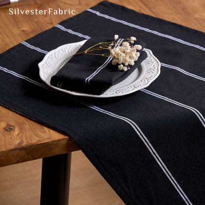 black farmhouse striped placemats fabric close-up