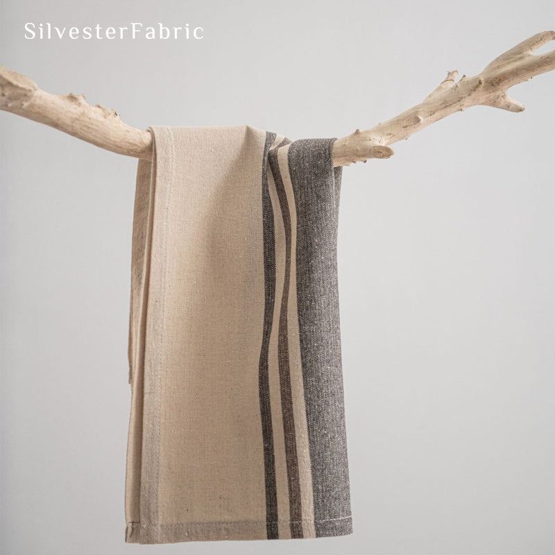 beige striped farmhouse placemats texture and weave detail