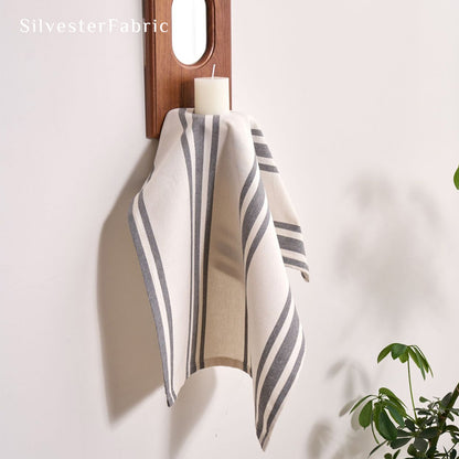 white farmhouse striped placemats edge stitching detail