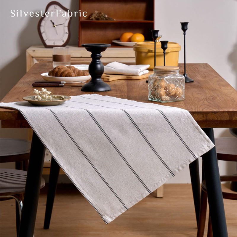 white striped farmhouse placemats texture and weave detail
