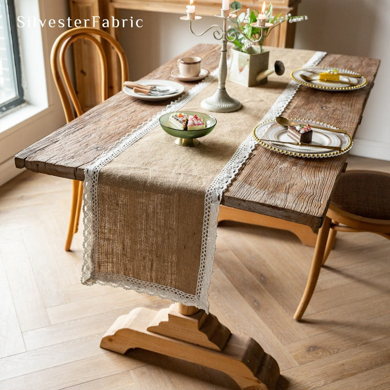 Burlap table runner on the table