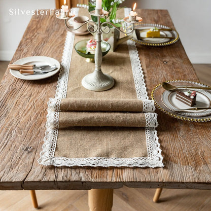 Burlap table runner on the table