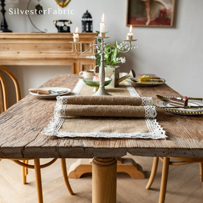 Burlap table runner on the table