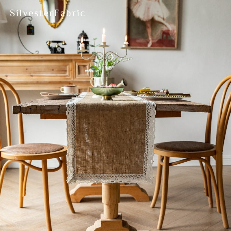 Burlap table runner on the table