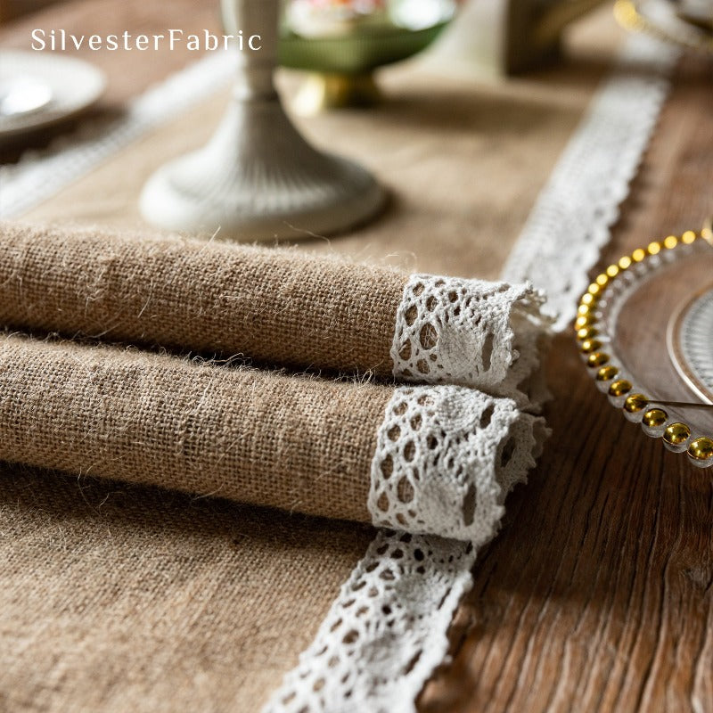 Burlap table runner on the table