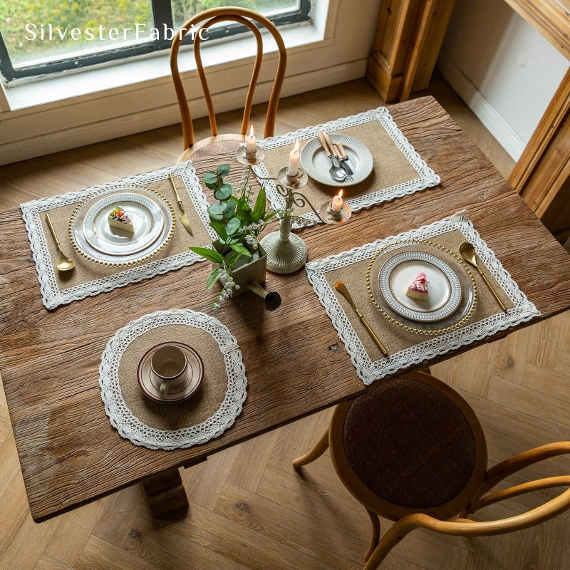 Burlap table mats on the table