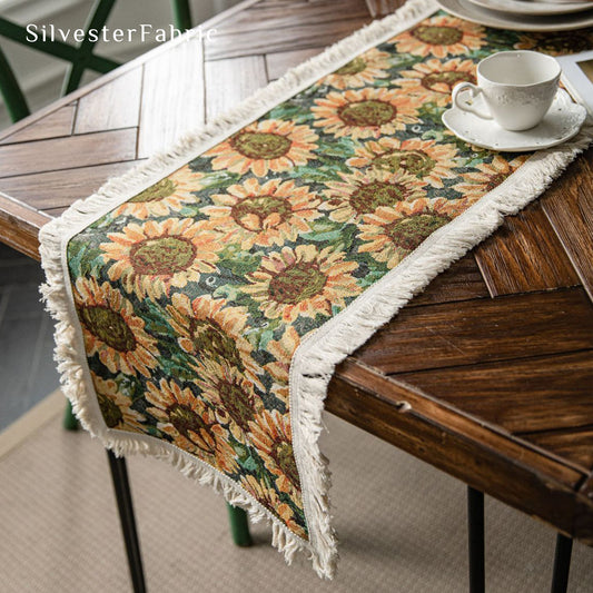 Sunflower Pattern French Cotton Floral Vintage Rectangle Table Runners