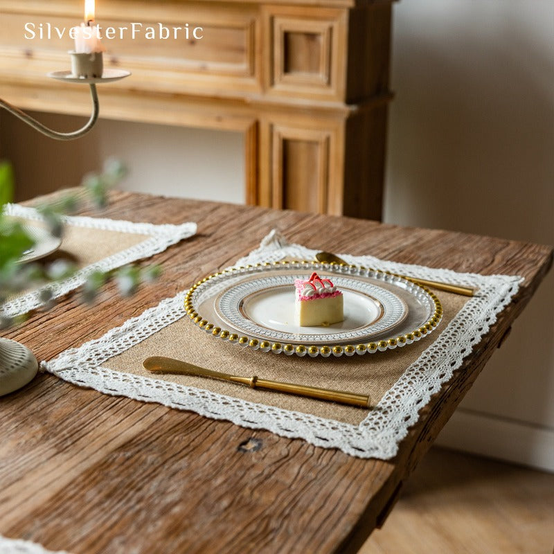 Burlap table mats on the table