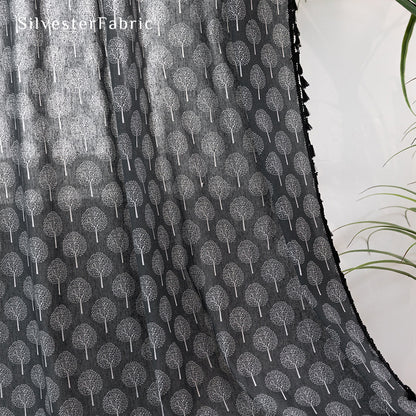 Farmhouse Tree Printed Black Curtains
