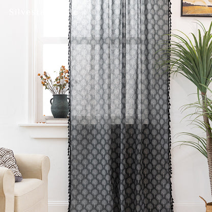 Farmhouse Tree Printed Black Curtains