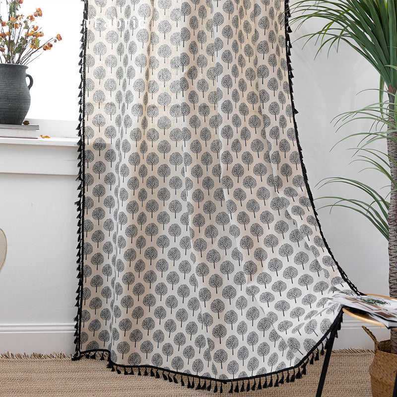 Tree Printed Curtains丨White Curtains丨Farmhouse Kitchen Curtains