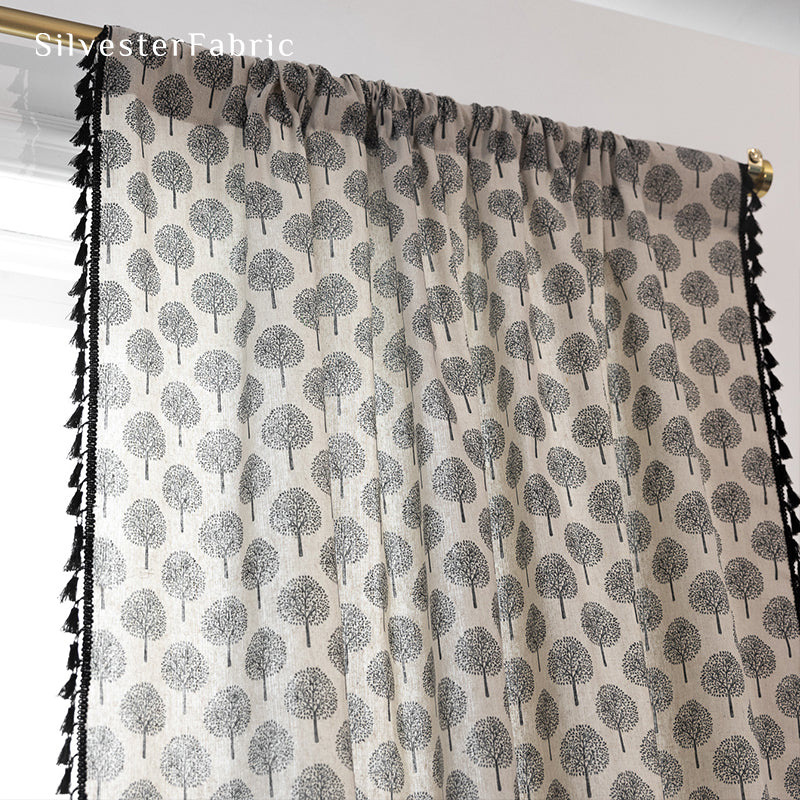 Tree Printed Curtains丨White Curtains丨Farmhouse Kitchen Curtains