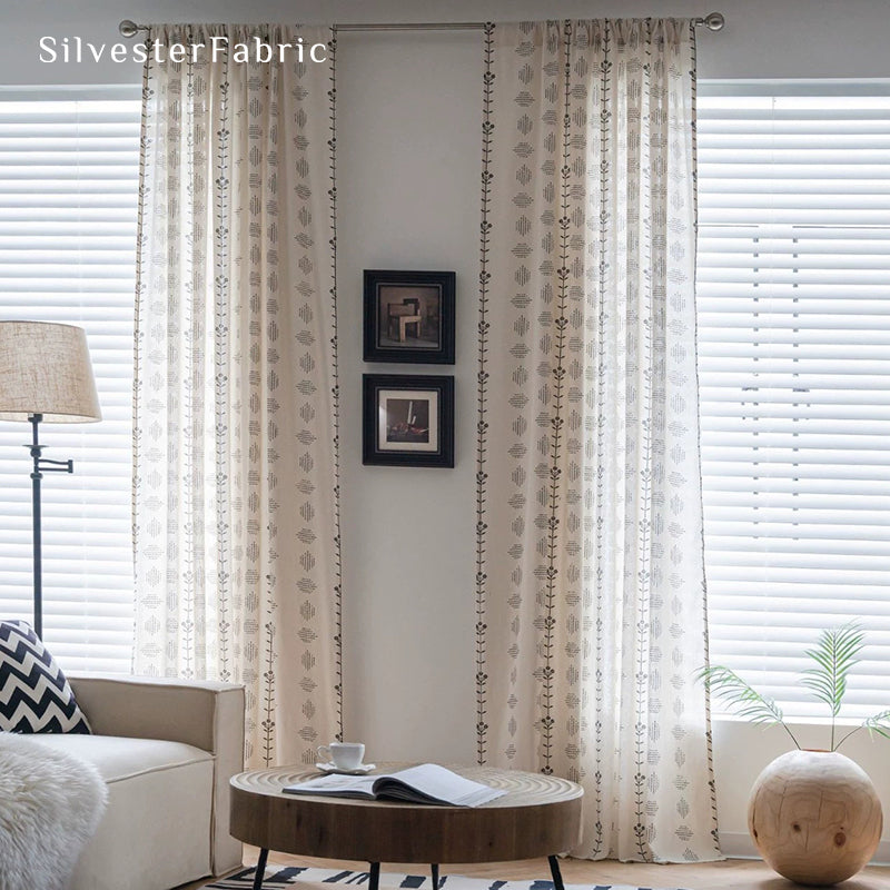 White Curtains丨Farmhouse Floral Curtains丨Striped Curtains