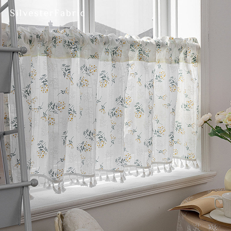 Close‑up of White Floral Sheer Cafe Curtain corner