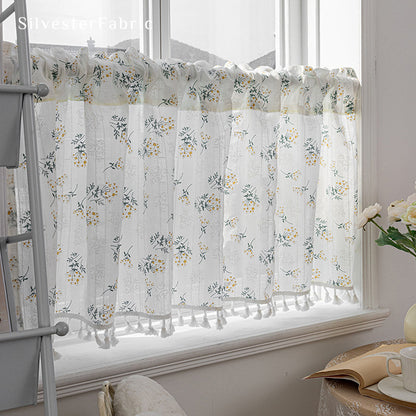 Close‑up of White Floral Sheer Cafe Curtain corner