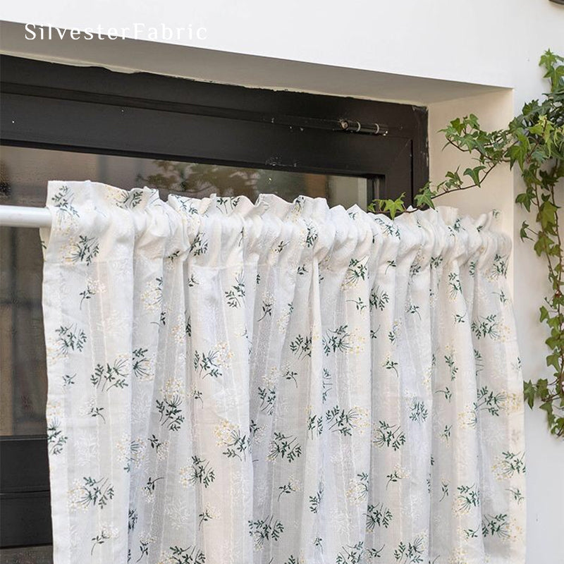 Close‑up of White Floral Cafe Curtain corner