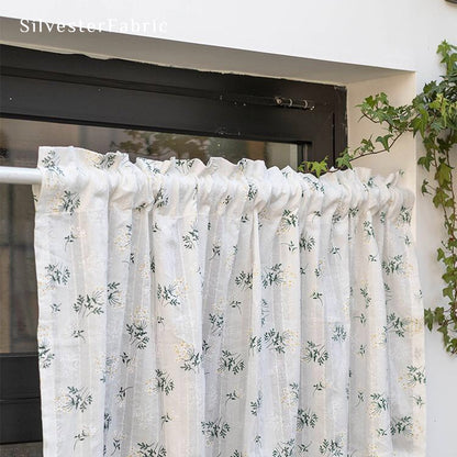 Close‑up of White Floral Cafe Curtain corner