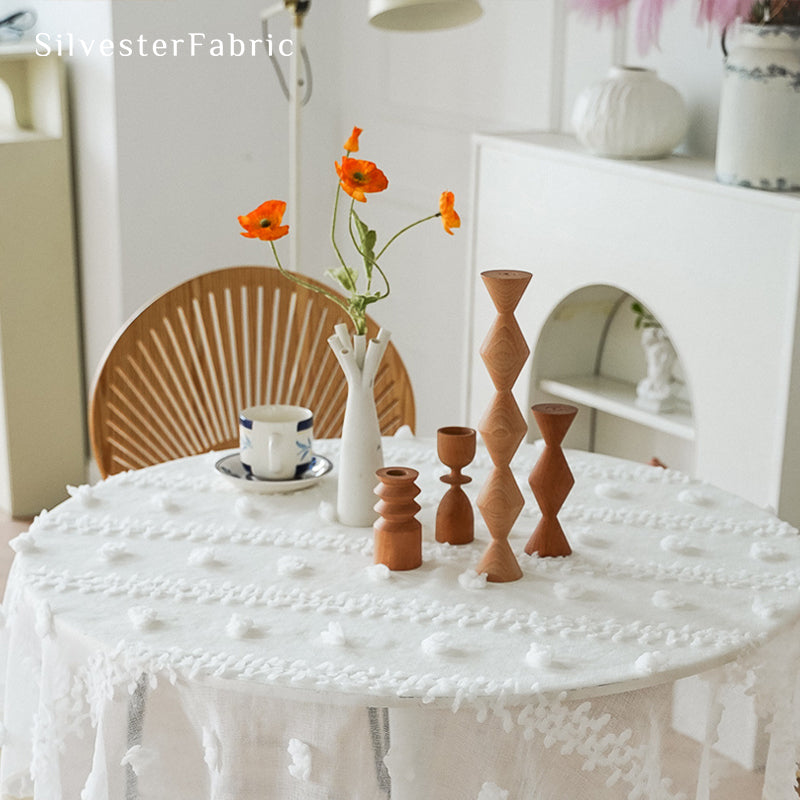 white French tufted tablecloth edge stitching detail