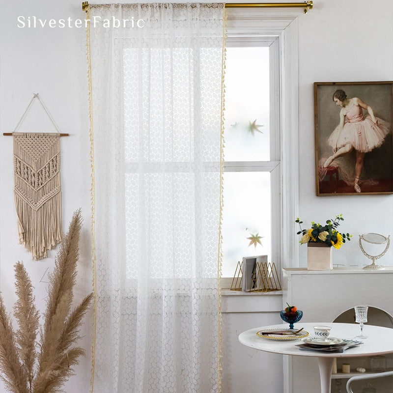 Close‑up of White Leaf Sheer Curtain corner