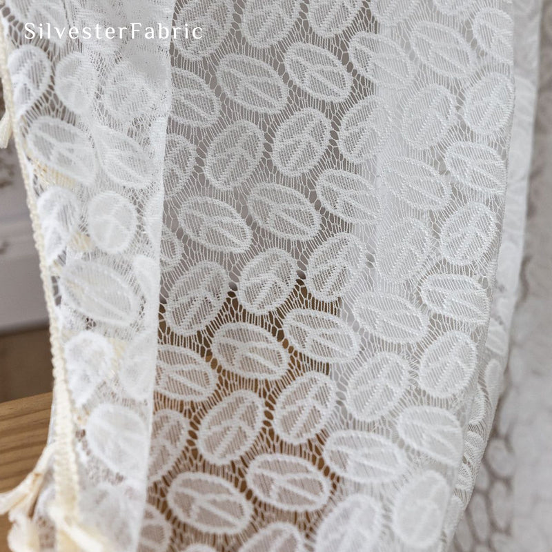 Close‑up of White Farmhouse Sheer Curtain corner