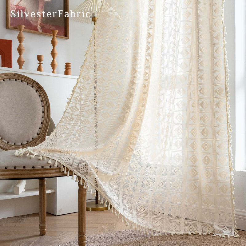 Close‑up of Beige Farmhouse Sheer Curtain corner