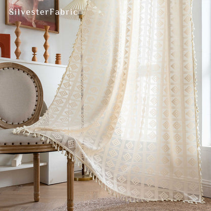Close‑up of Beige Farmhouse Sheer Curtain corner