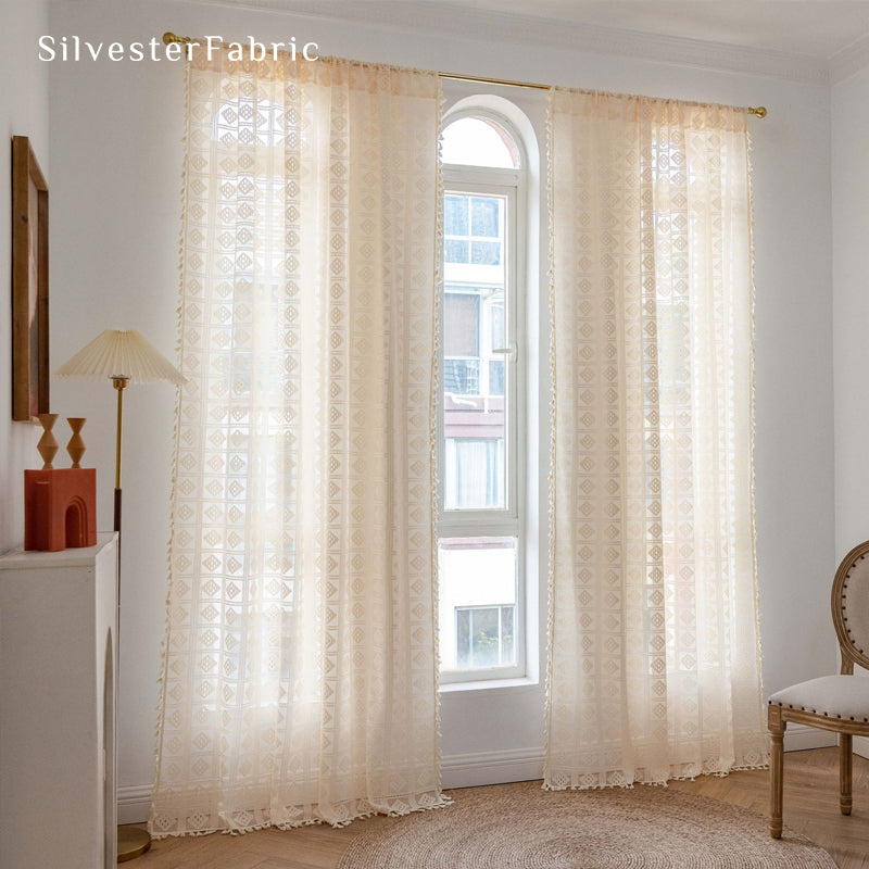 Close‑up of Beige Farmhouse Sheer Curtain 