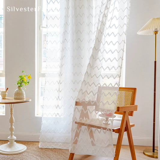 White Curtains丨Semi Sheer Curtains丨Wavy Sheer Curtains
