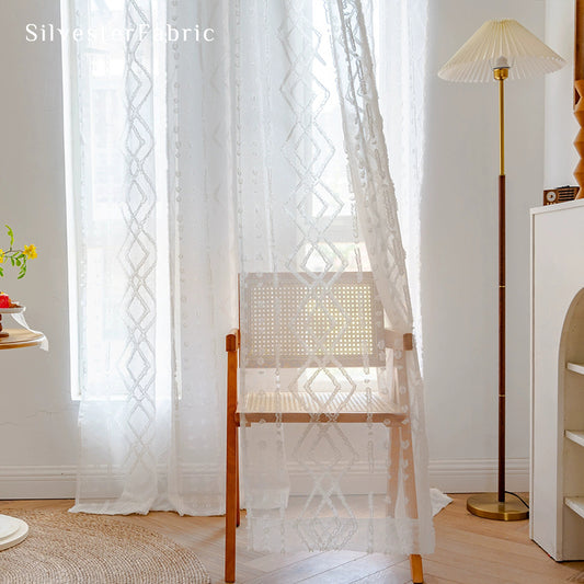 Semi Sheer Curtains丨White Curtains丨Geometric Curtains