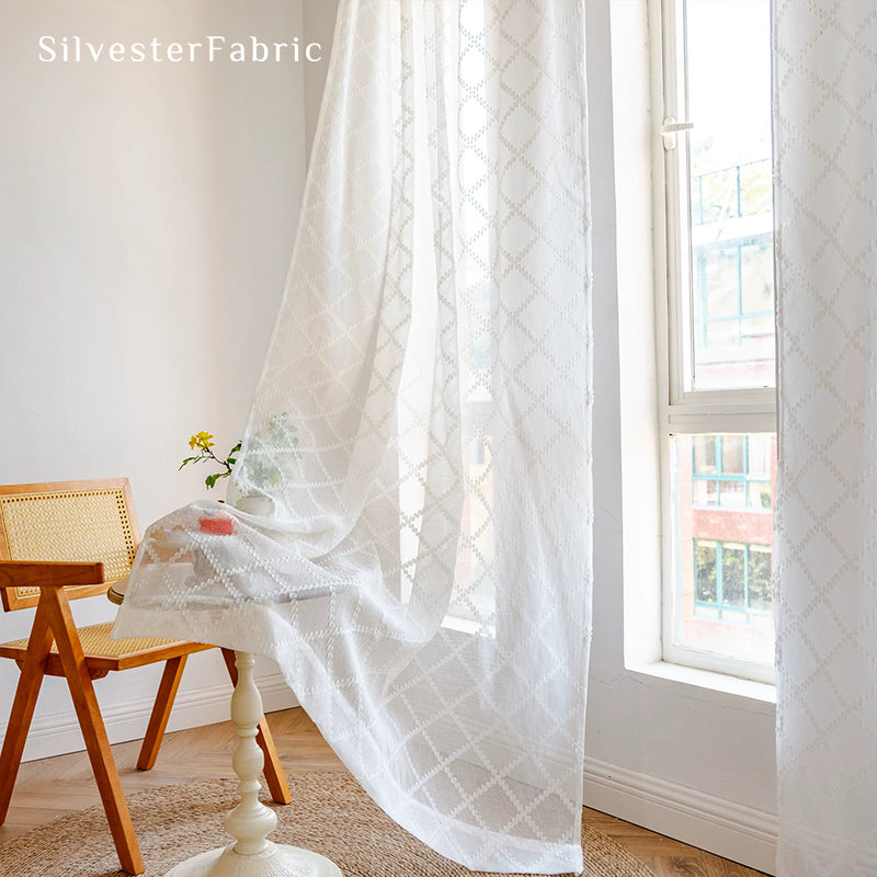 White Curtains丨Semi Sheer Curtains丨Geometric Curtains