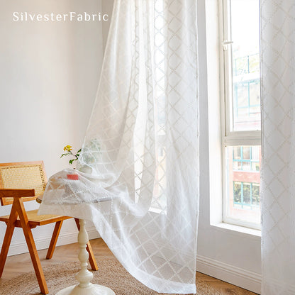 White Curtains丨Semi Sheer Curtains丨Geometric Curtains