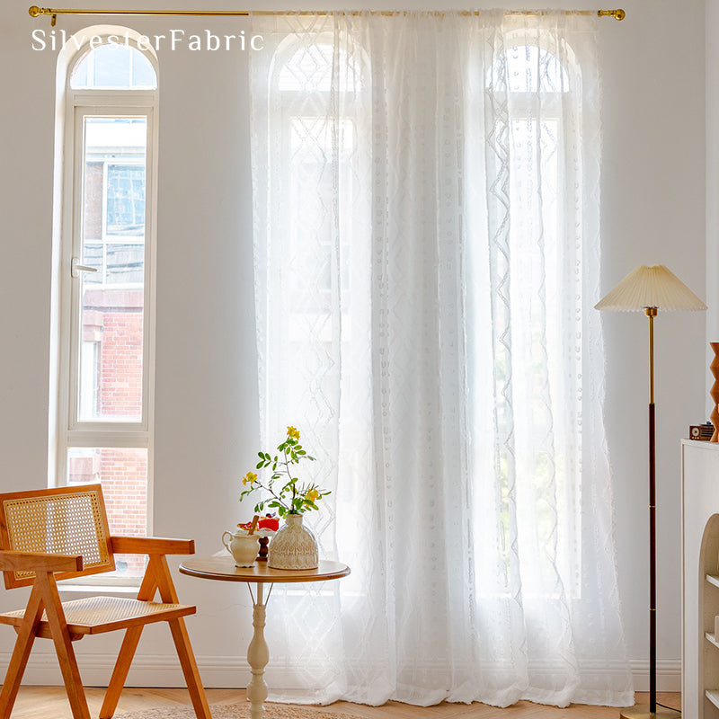 Semi Sheer Curtains丨White Curtains丨Geometric Curtains