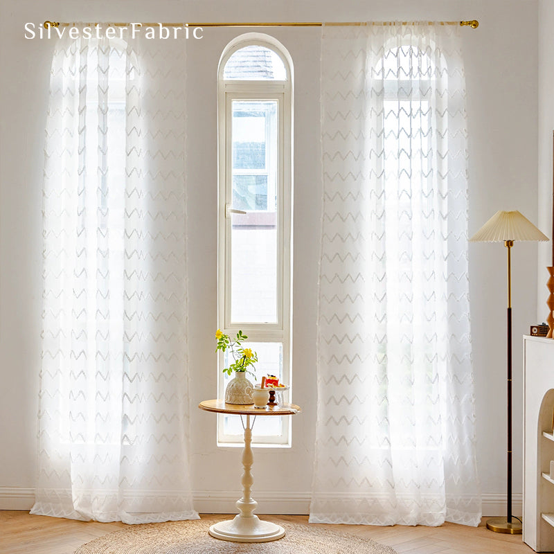 White Curtains丨Semi Sheer Curtains丨Wavy Sheer Curtains