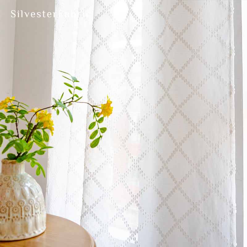 White Curtains丨Semi Sheer Curtains丨Geometric Curtains