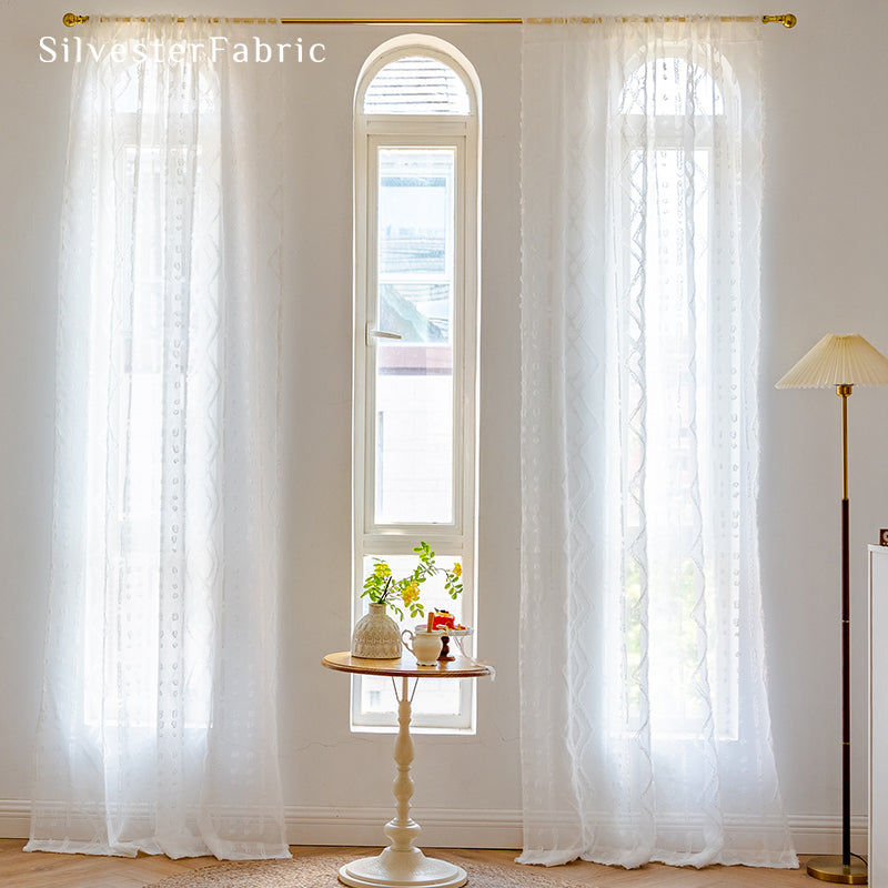 Semi Sheer Curtains丨White Curtains丨Geometric Curtains